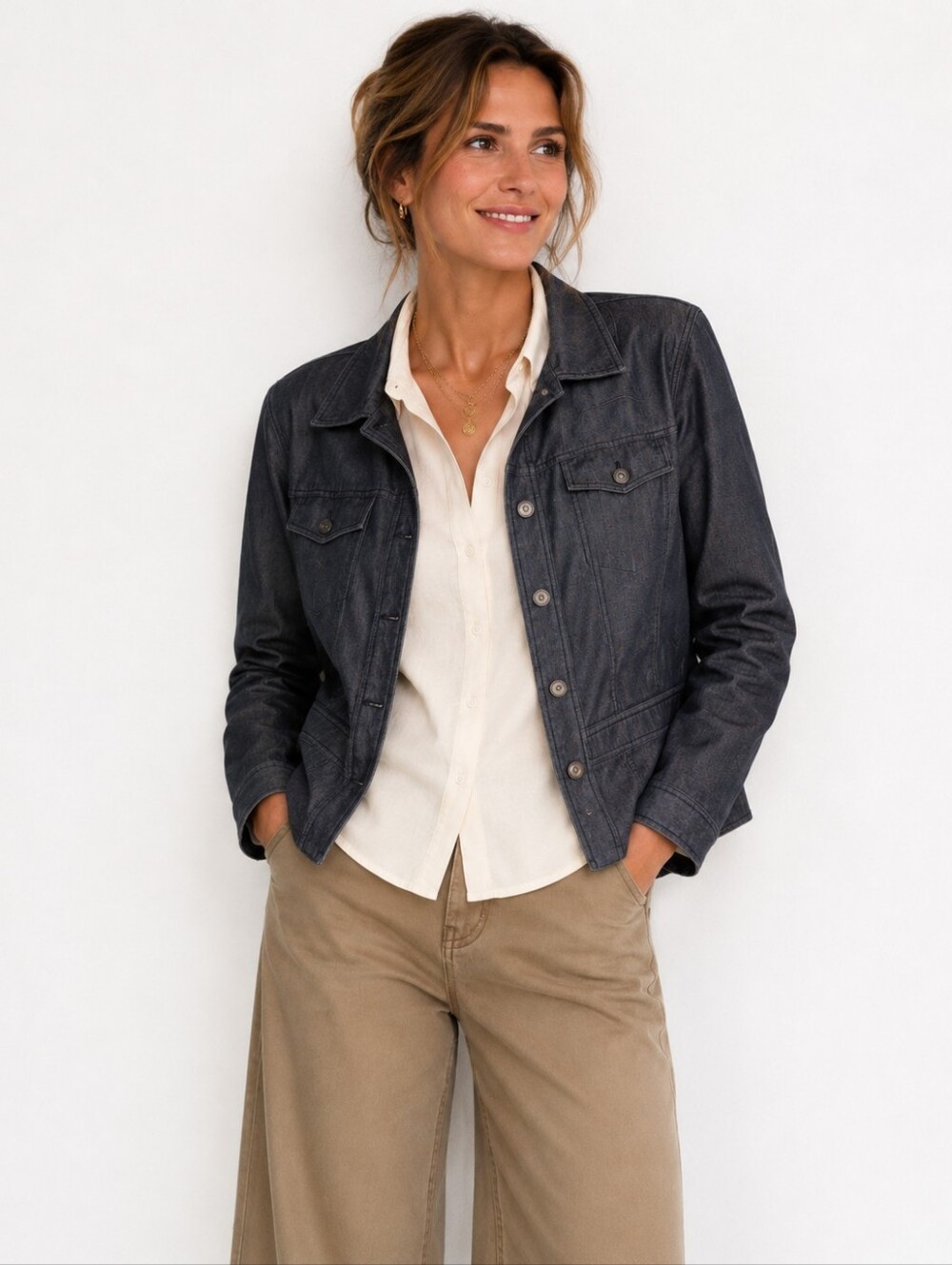 Jones Wear Sport Stretch Dark Denim Like Button-Front Jacket - Size 10
